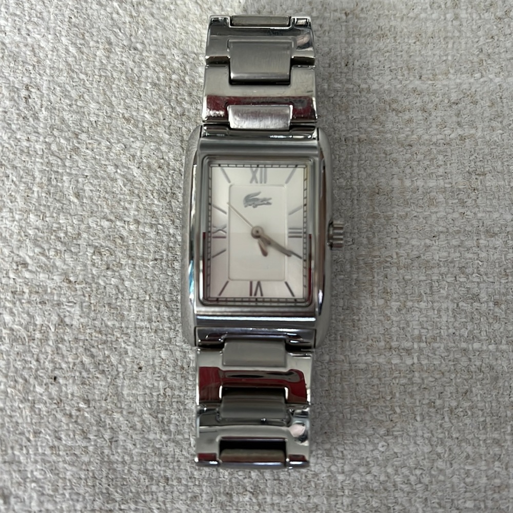 Lacoste Silver Stainless Steel Rectangular Women's Watch with White Dial